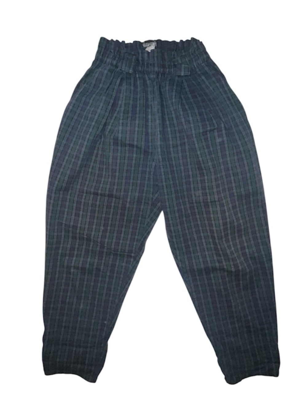 Vintage 80s Blue Purple Plaid Pants Pleated Elastic Waist Belt Loops Size M